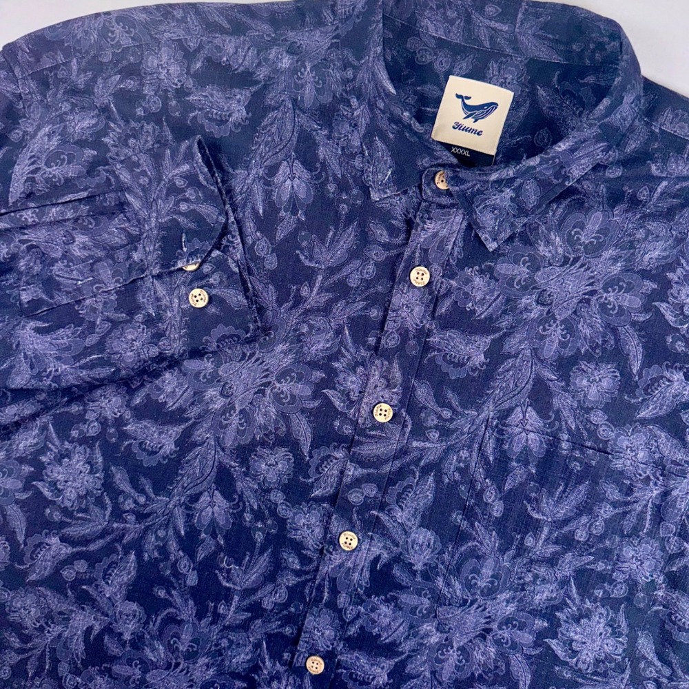Yiume Button Down Shirt Mens XXXXL Purple Floral Paisley Cotton Long Sleeve